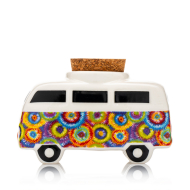Vintage Hippie Bus - Groovy Circles - Keramik mit Kork Deckel