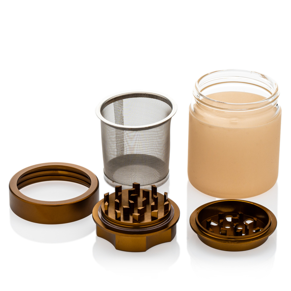 Glasbehälter mit Alugrinder und Sieb