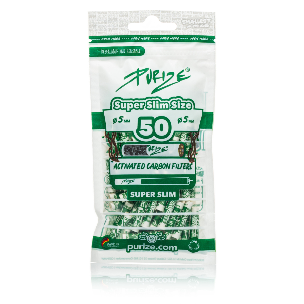 Purize - Super Slim Aktivkohlefilter Weiss (50 Stück)