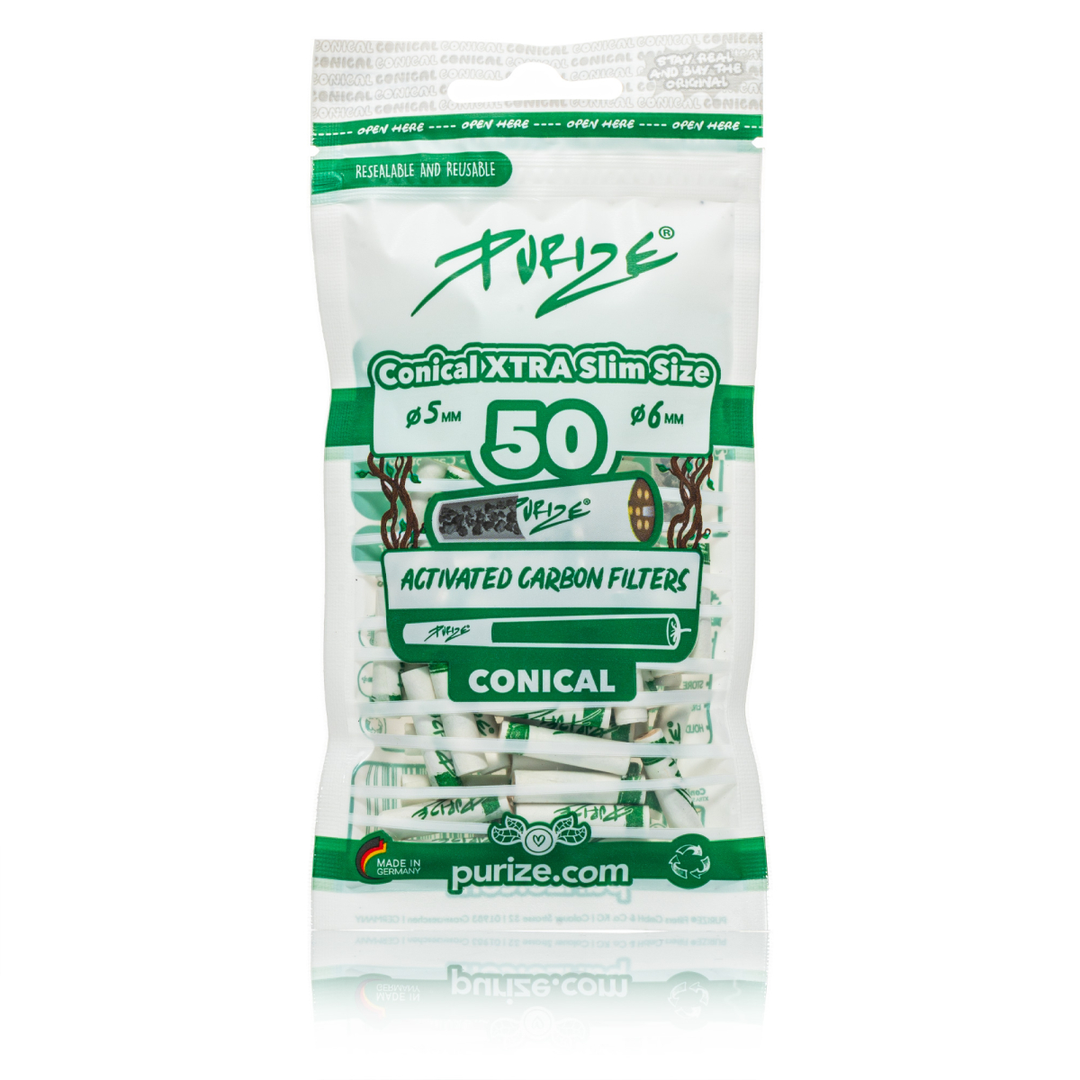 Purize - Conical Aktivkohlefilter Weiss (50 Stück)