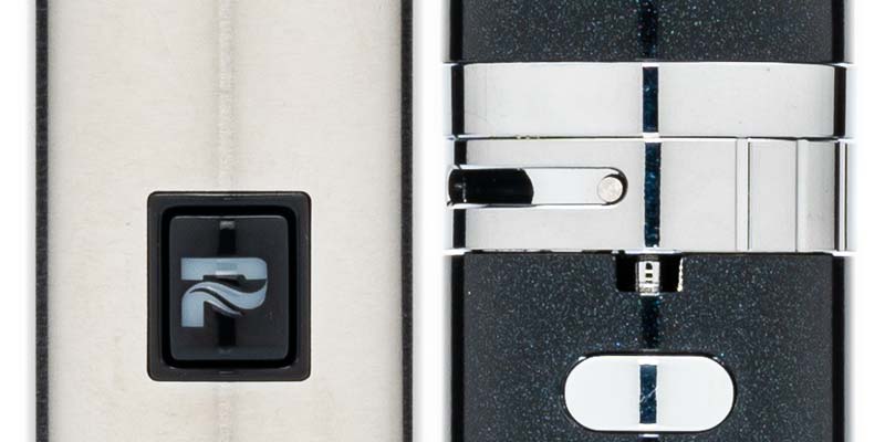 Nahaufnahme eines Vaporizers mit Kartuschensystem – Fokus auf Bedienknöpfe und Chromdetails.